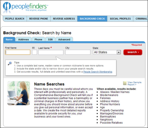 peoplefinders background check service